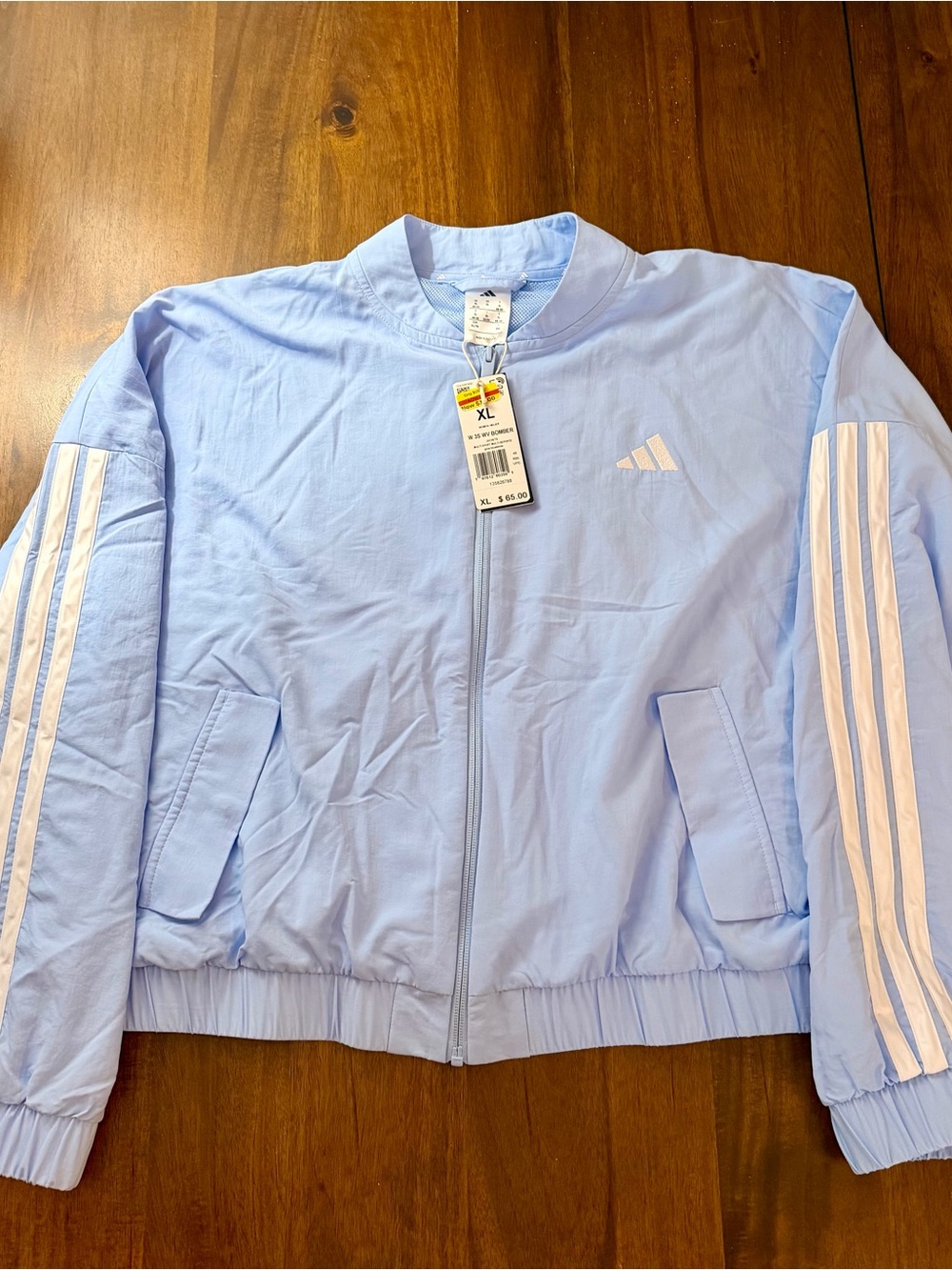 adidas Light Blue Bomber Jacket with White Stripes - Men's